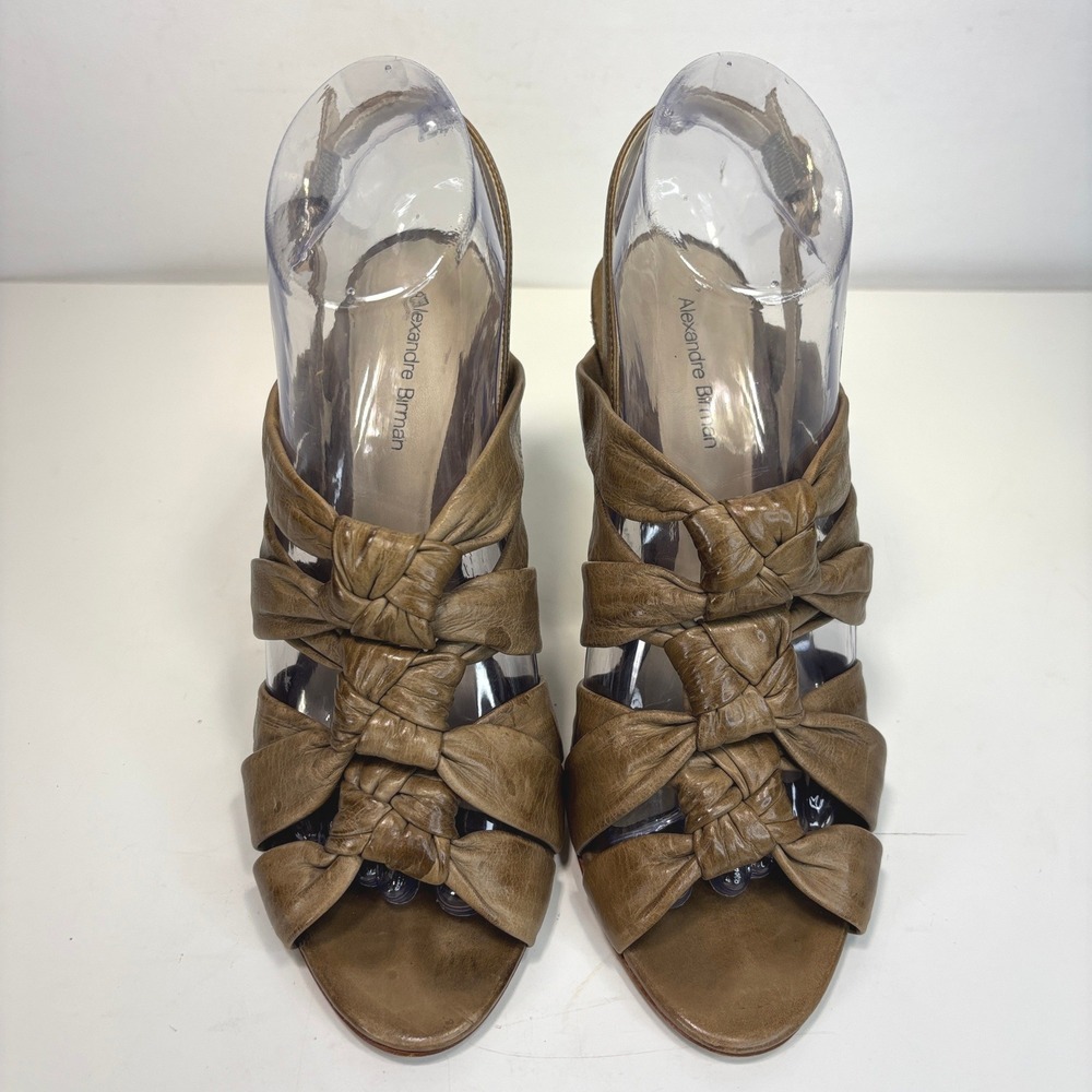 Alexandre Birman Taupe Distressed Knotted Leather Slingback Wedge Sandals Size 8 - Picture 3 of 10